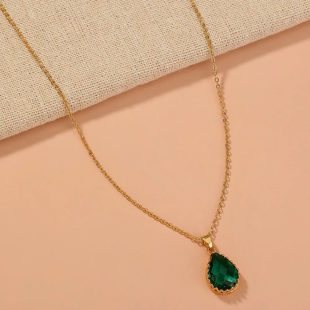 Green drop crystal faceted necklace lady