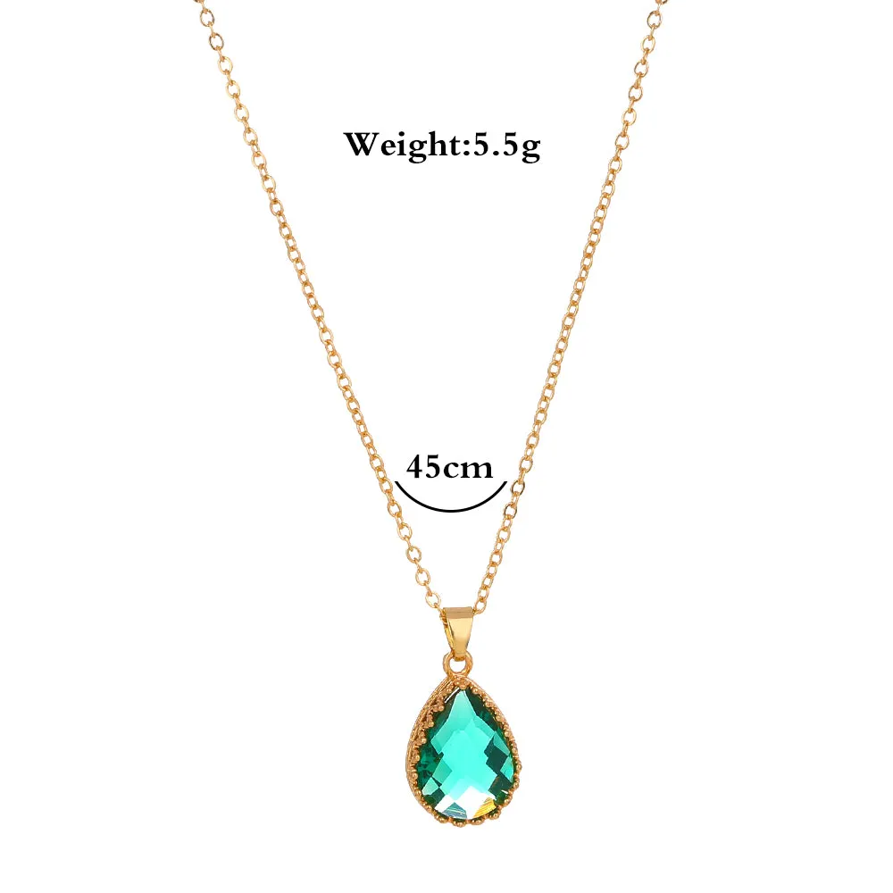 Green drop crystal faceted necklace lady