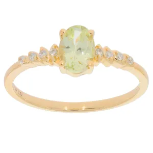 Green Peridot 14K Yellow Gold Ring with Diamond Accent