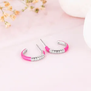 Half Hoop Pink Rhodium Plated 925 Sterling Silver Earrings