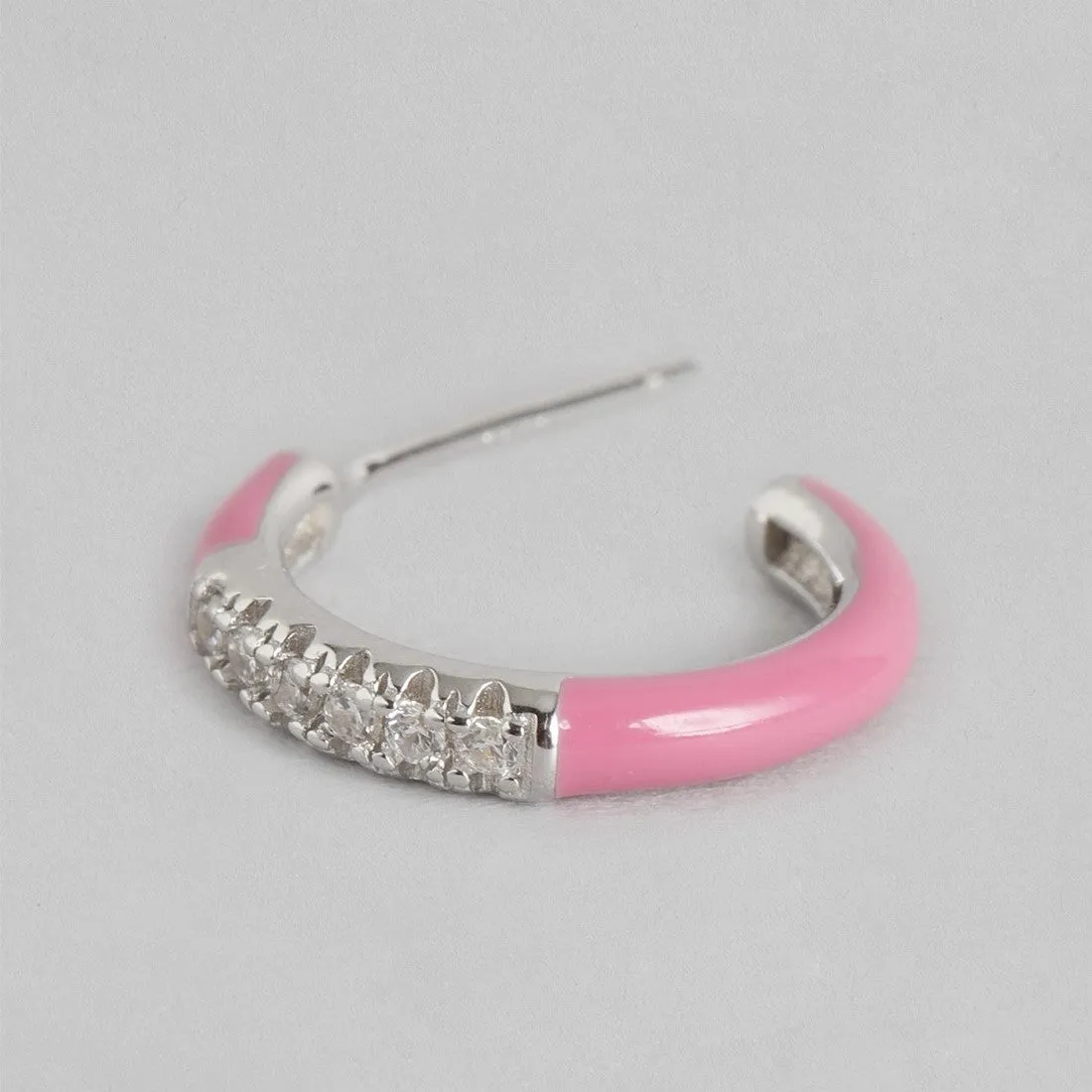 Half Hoop Pink Rhodium Plated 925 Sterling Silver Earrings