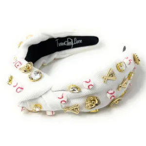 Hand Sewn Baseball Jeweled Knot Headband