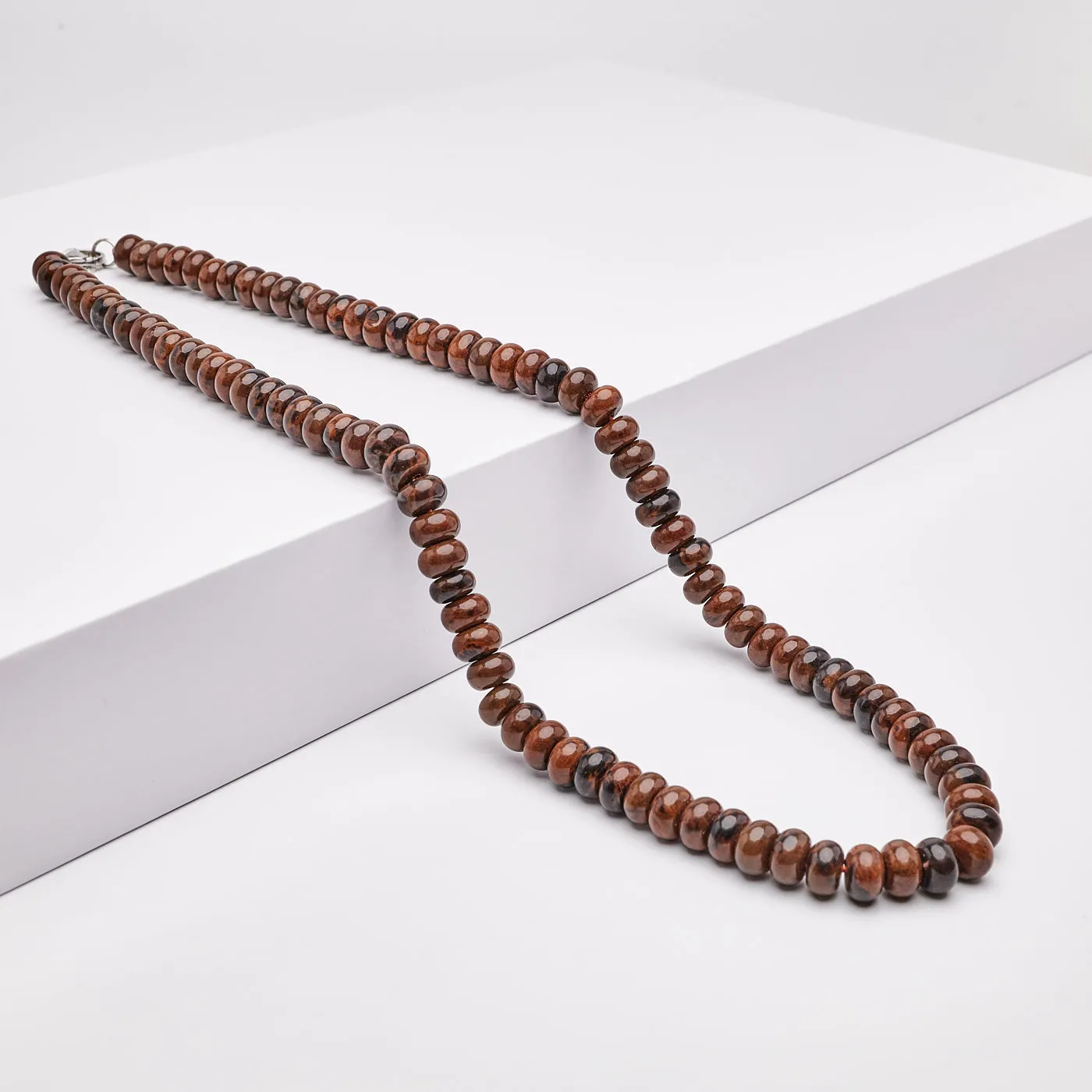 Handmade Men's Dark Brown Jasper Rondelle Gemstone Beaded Necklace