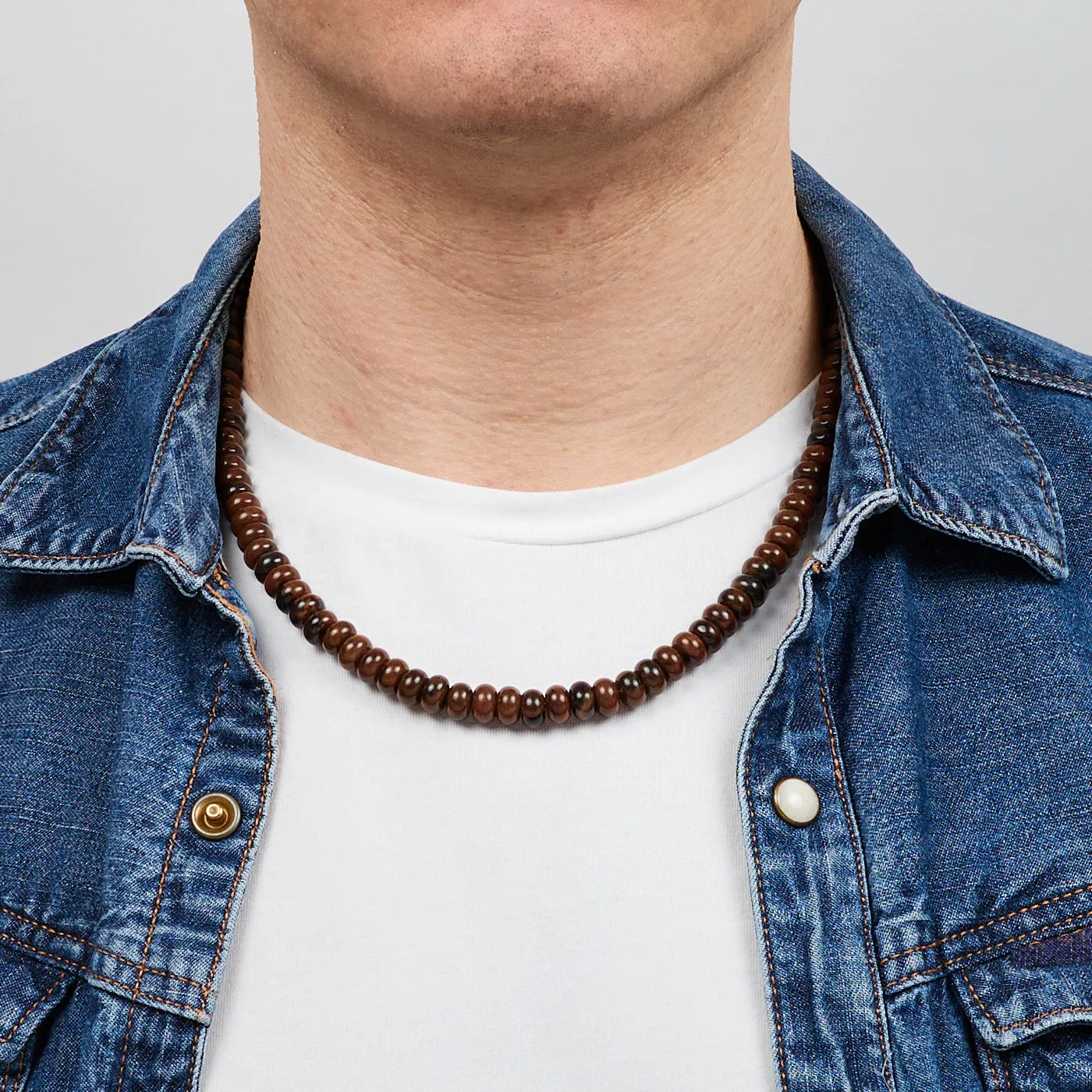 Handmade Men's Dark Brown Jasper Rondelle Gemstone Beaded Necklace