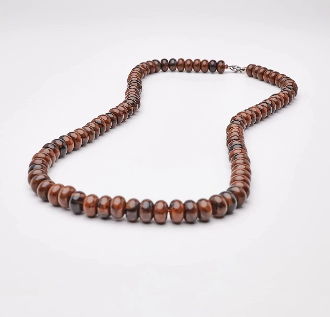 Handmade Men's Dark Brown Jasper Rondelle Gemstone Beaded Necklace