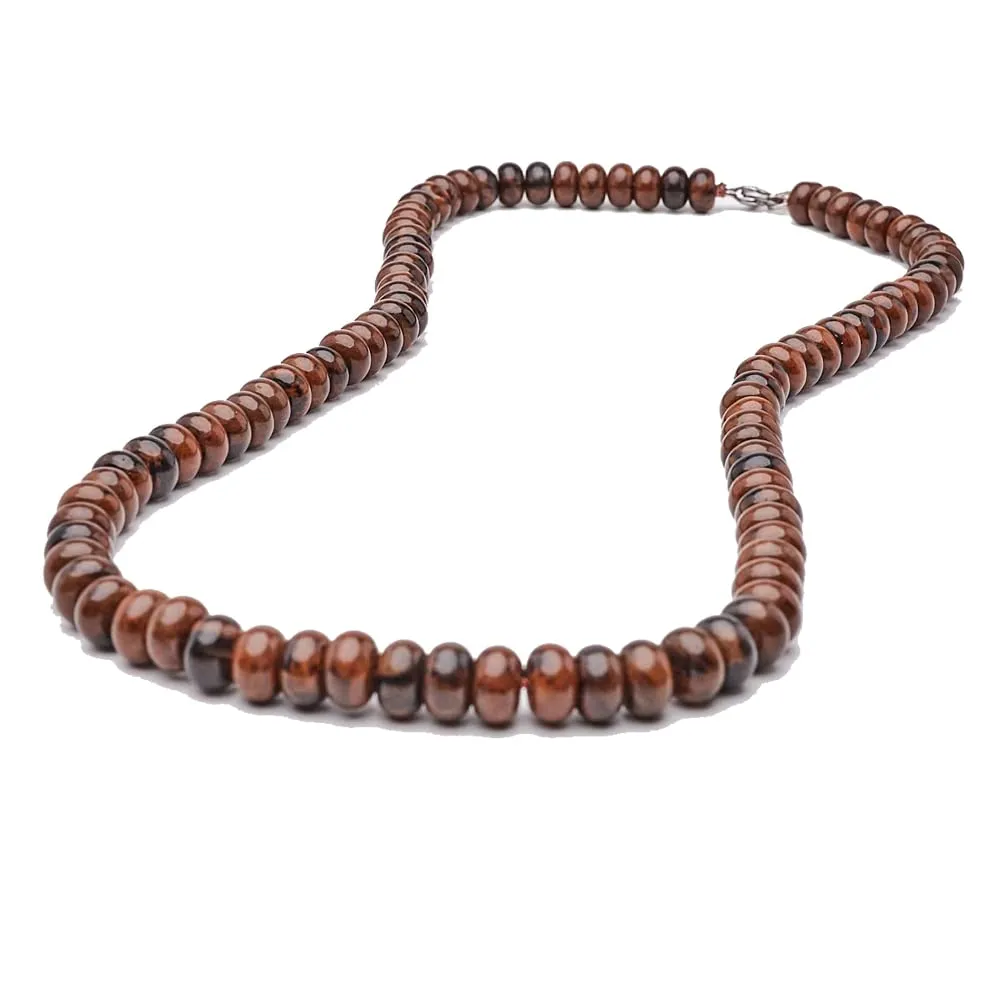 Handmade Men's Dark Brown Jasper Rondelle Gemstone Beaded Necklace