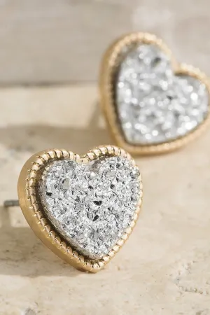 Heart Druzy Quartz Stud Earrings