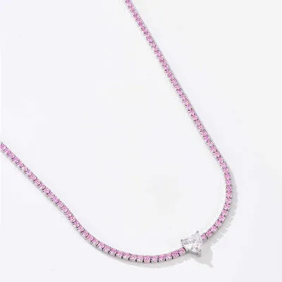 Heart Tennis Necklace Pink Zircon 925 Sterling Silver Luxury Choker Necklaces