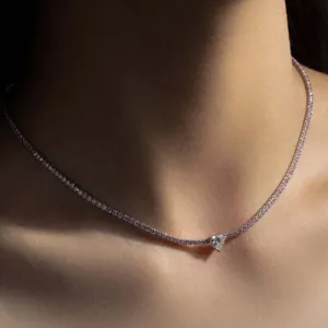 Heart Tennis Necklace Pink Zircon 925 Sterling Silver Luxury Choker Necklaces