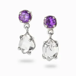 Herkimer Diamond and Amethyst Drop Earrings