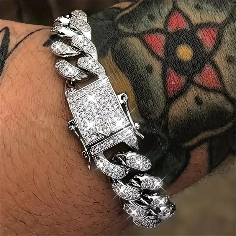 Iced Out Hip Hop Zircon Cuban Chain Bracelet for Men