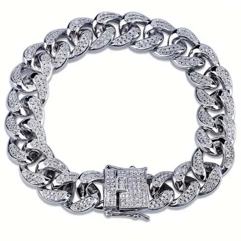 Iced Out Hip Hop Zircon Cuban Chain Bracelet for Men