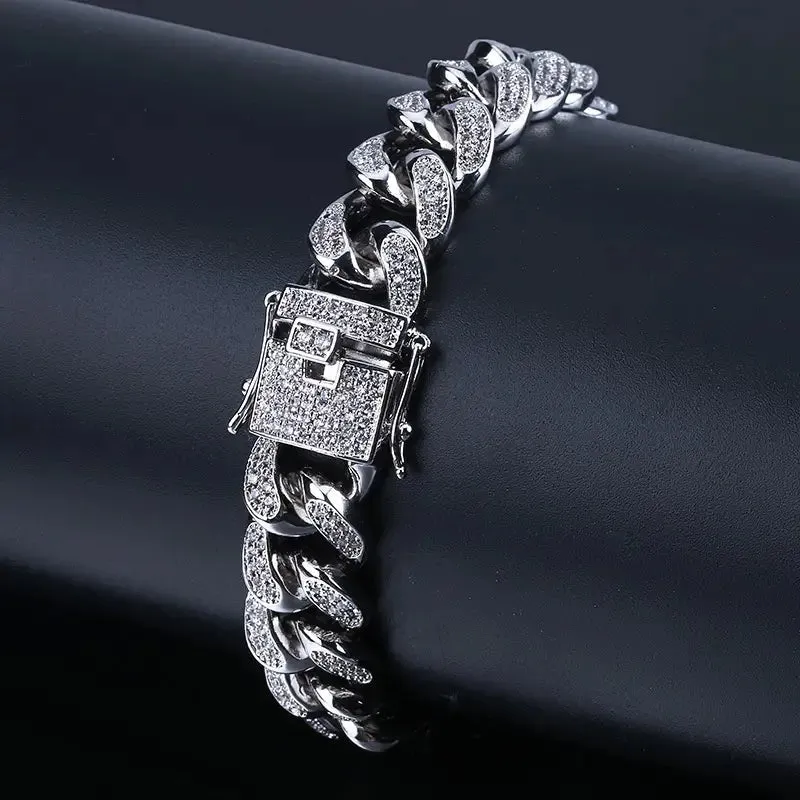 Iced Out Hip Hop Zircon Cuban Chain Bracelet for Men