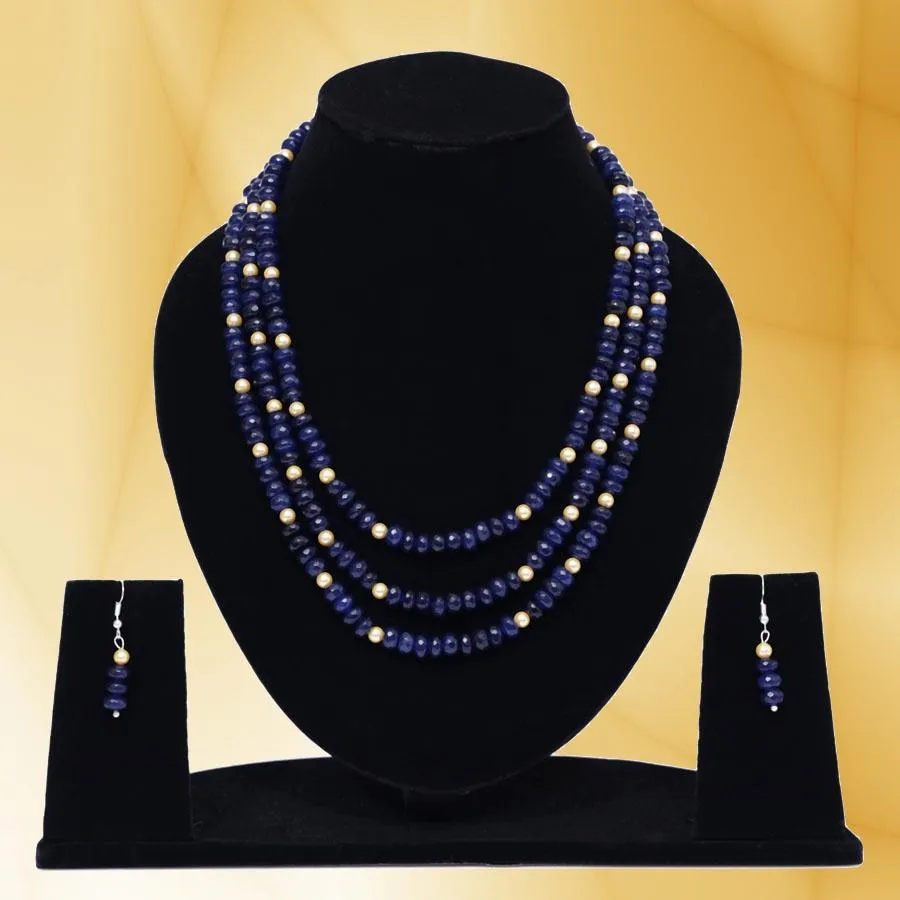 Imeora Tripple Line Quartz Necklace Set With 5mm Shell Beads