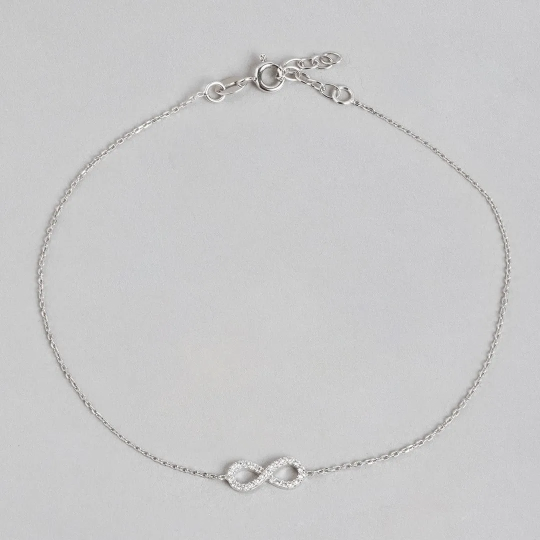 Infinite Radiance Rhodium-Plated 925 Sterling Silver CZ Chain Anklet