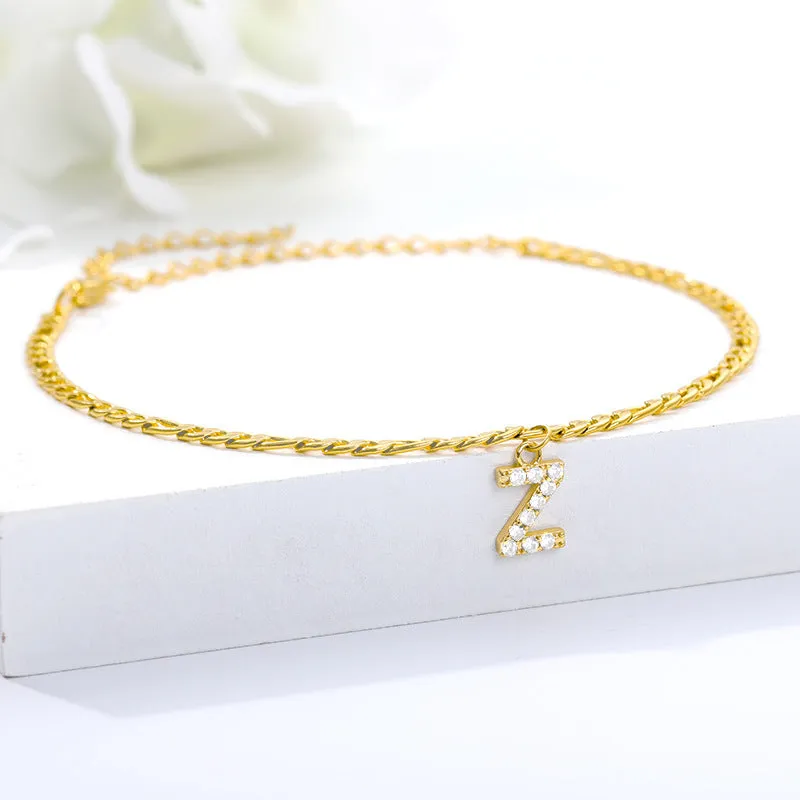 Initials Name Stainless Steel Zircon All-match Anklet