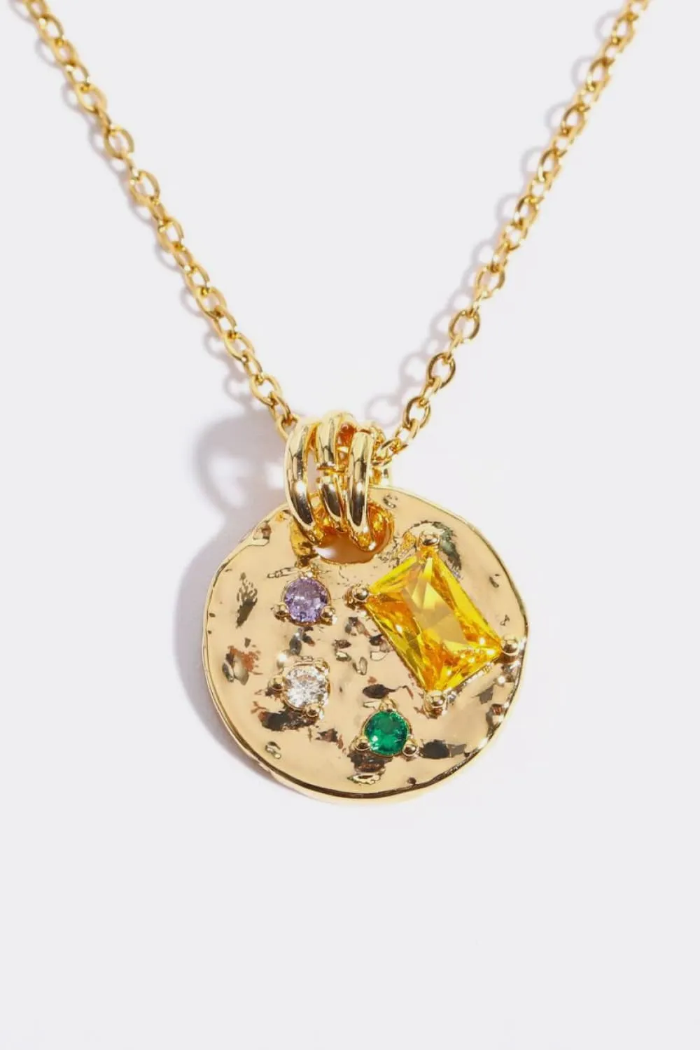 Inlaid Multicolored Zircon Round Pendant Copper Necklace