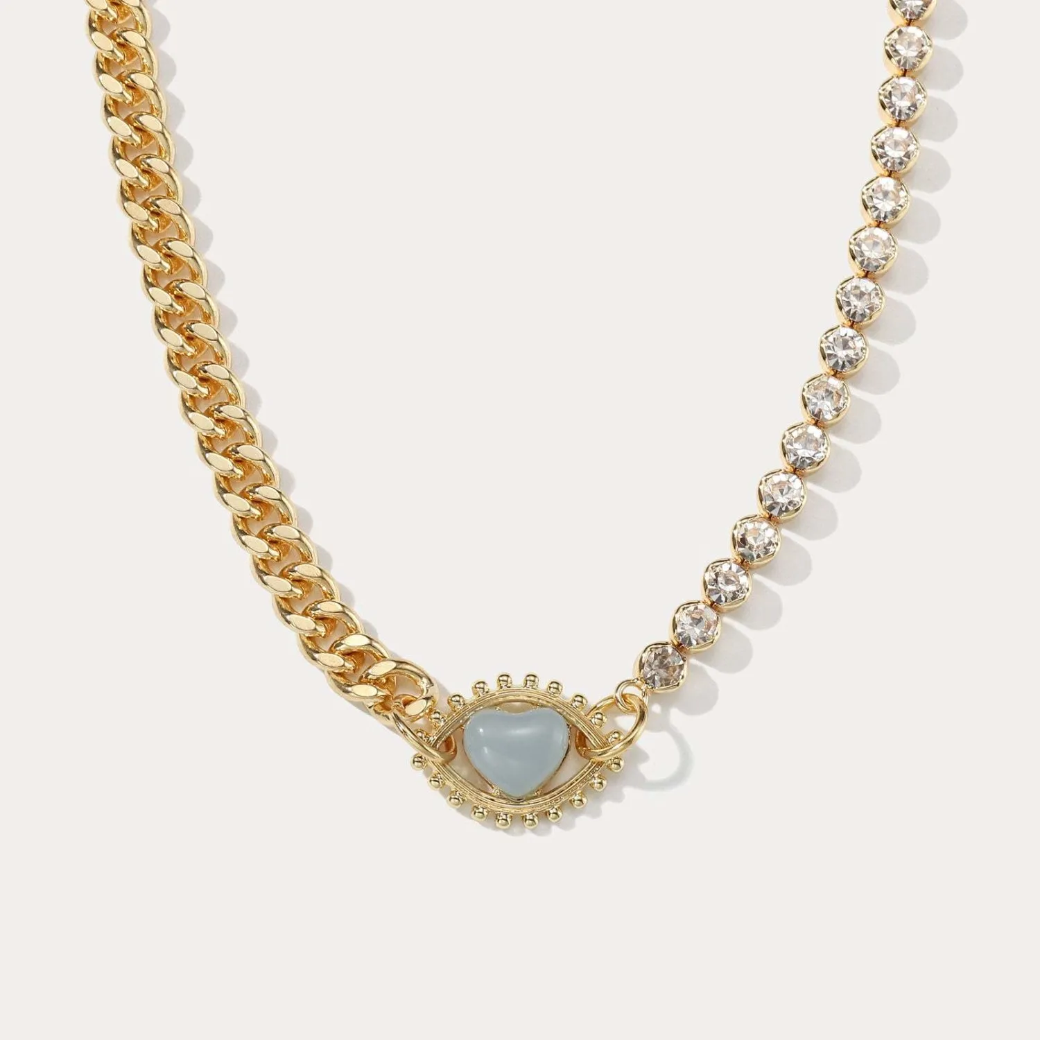 Inlaid Zircon Brass Evil Eye Shape Necklace