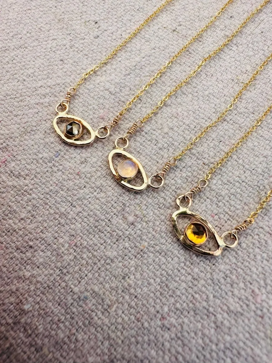 Iris Necklace ~ 14k Gold Fill: 18” / Rose Cut Pyrite