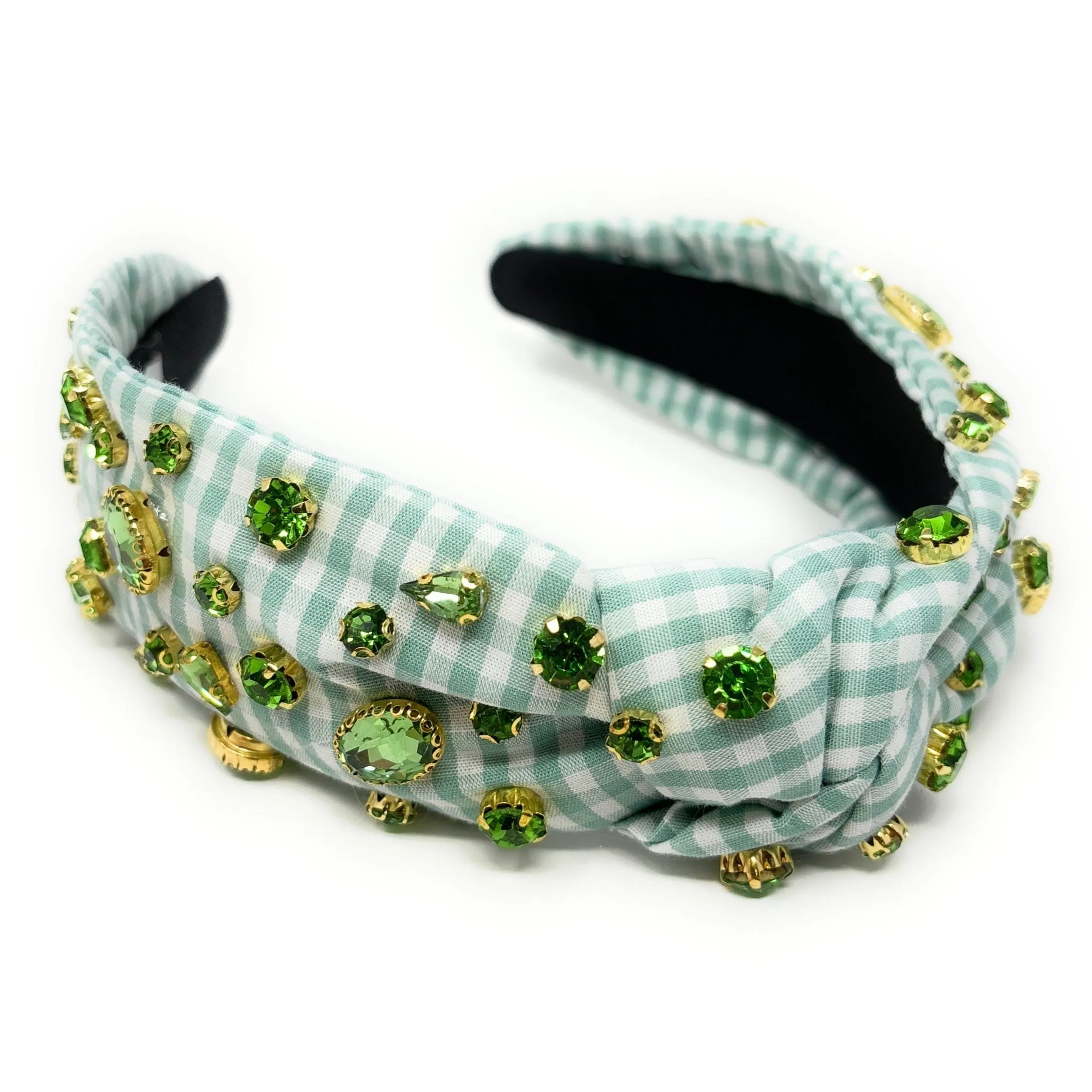 Jade Gingham Jeweled Knot Headband