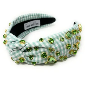 Jade Gingham Jeweled Knot Headband