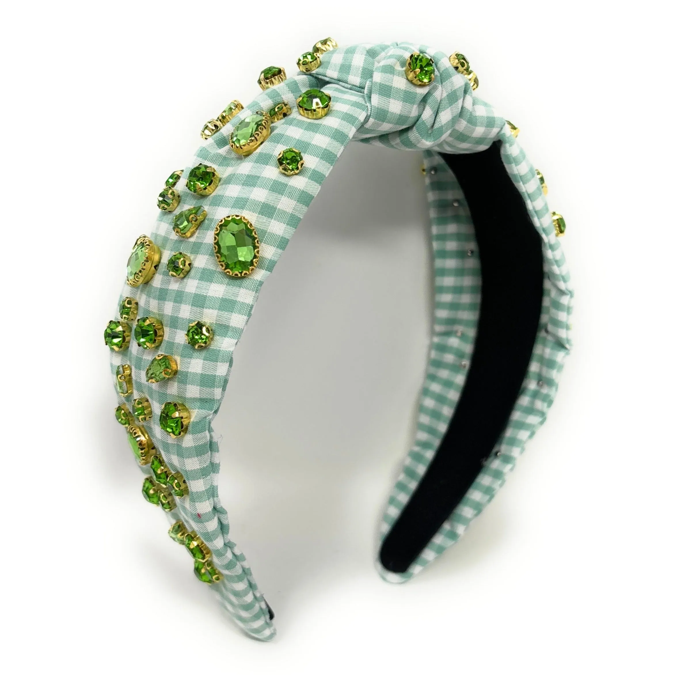 Jade Gingham Jeweled Knot Headband