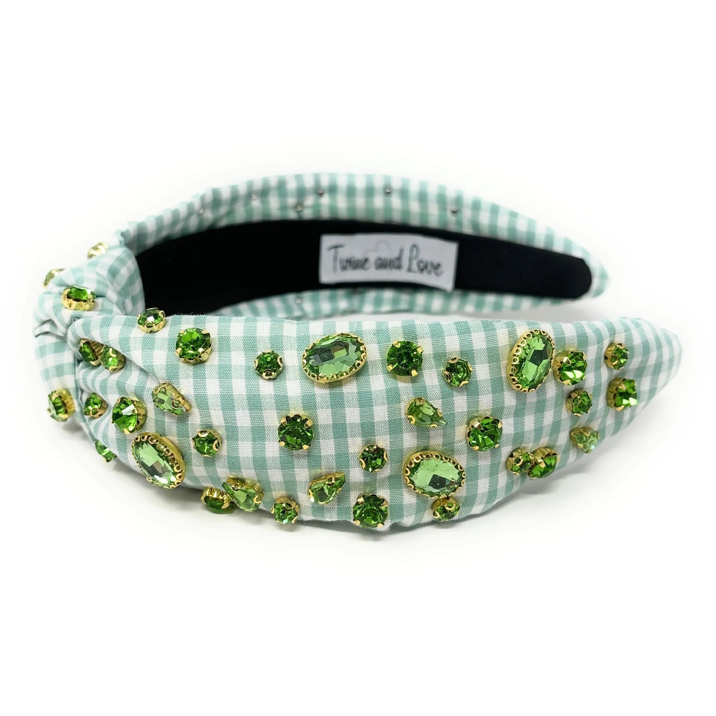 Jade Gingham Jeweled Knot Headband