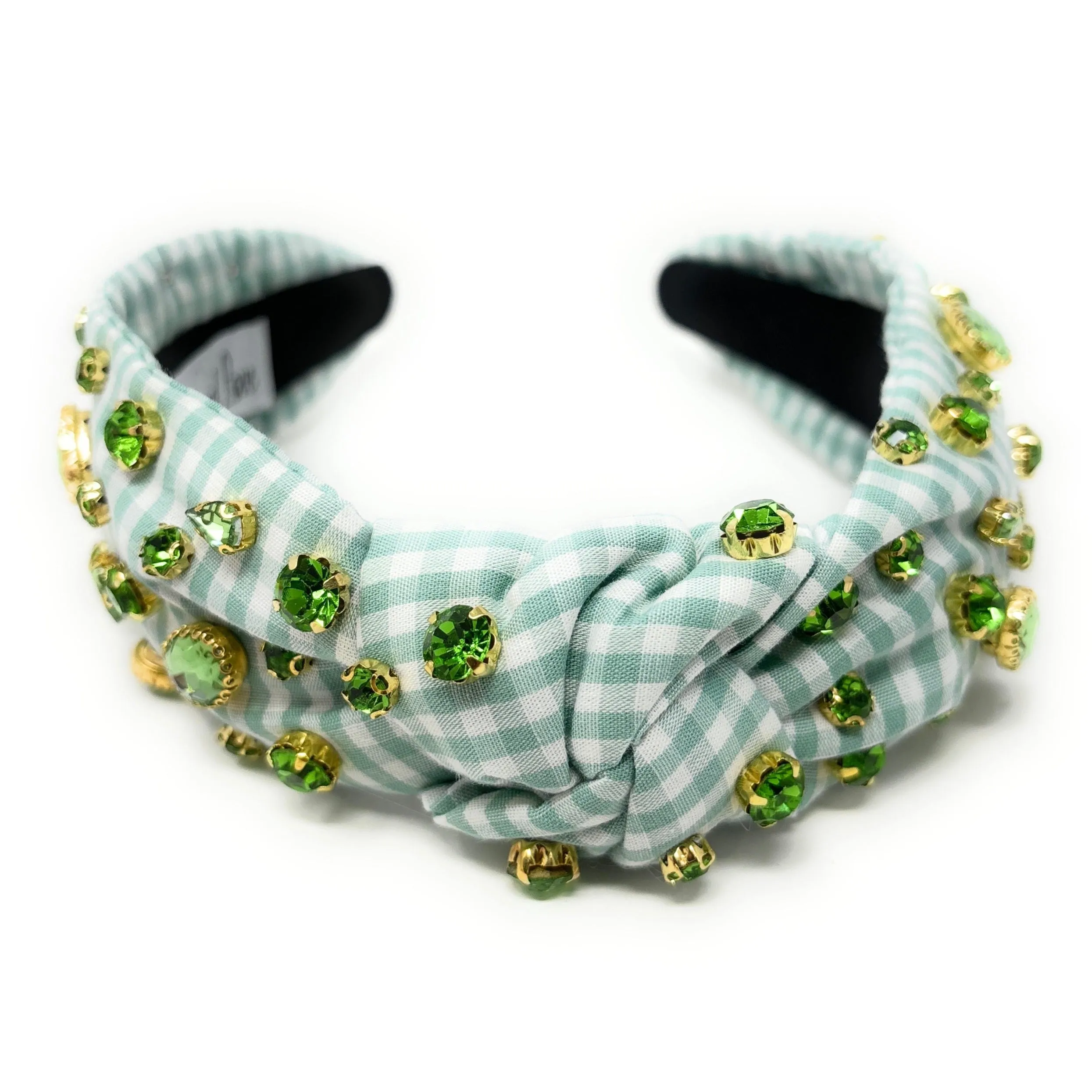 Jade Gingham Jeweled Knot Headband