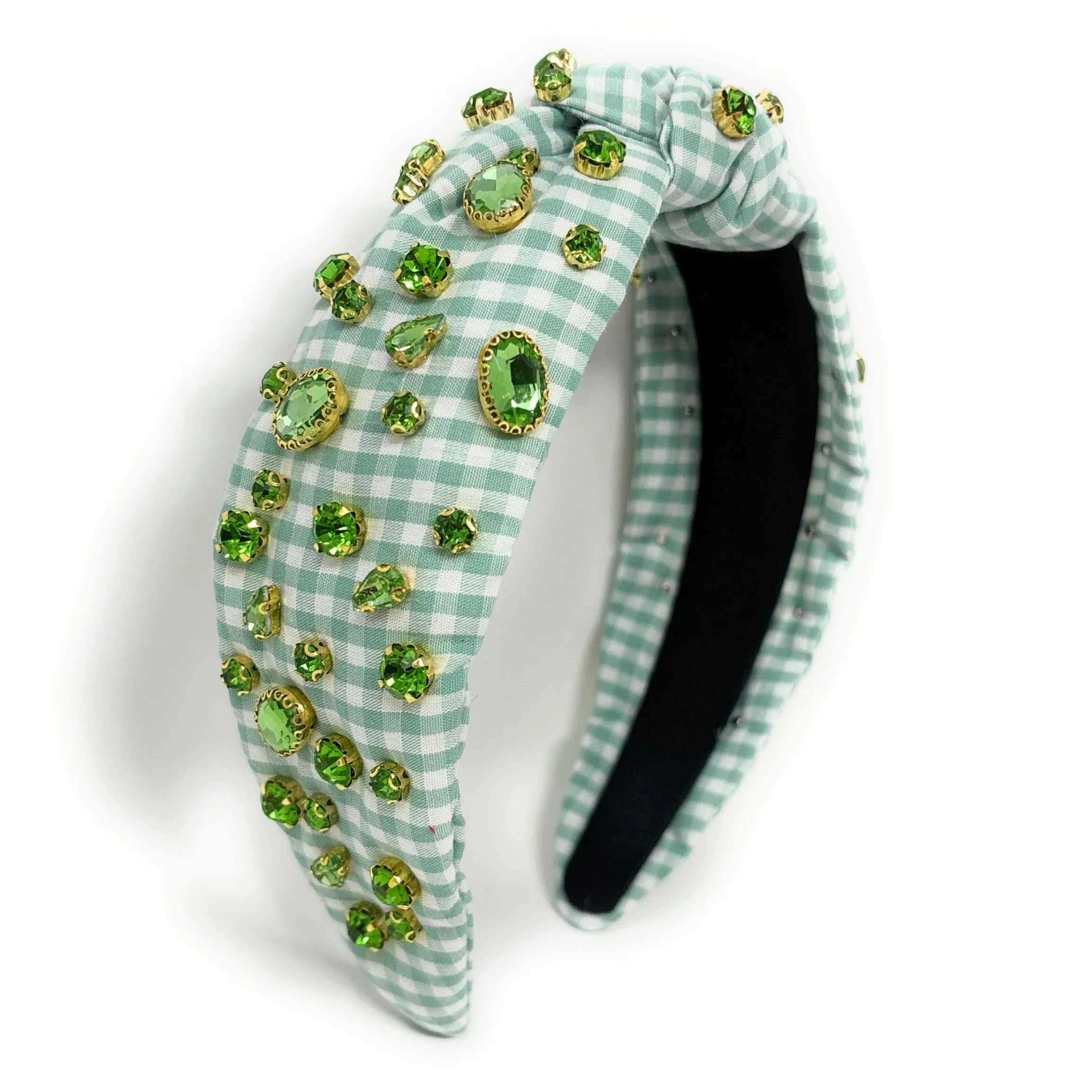 Jade Gingham Jeweled Knot Headband