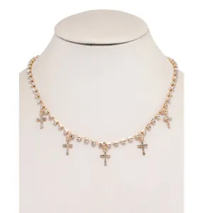 JAN40390 - Rhinestone Cross Charm Necklace