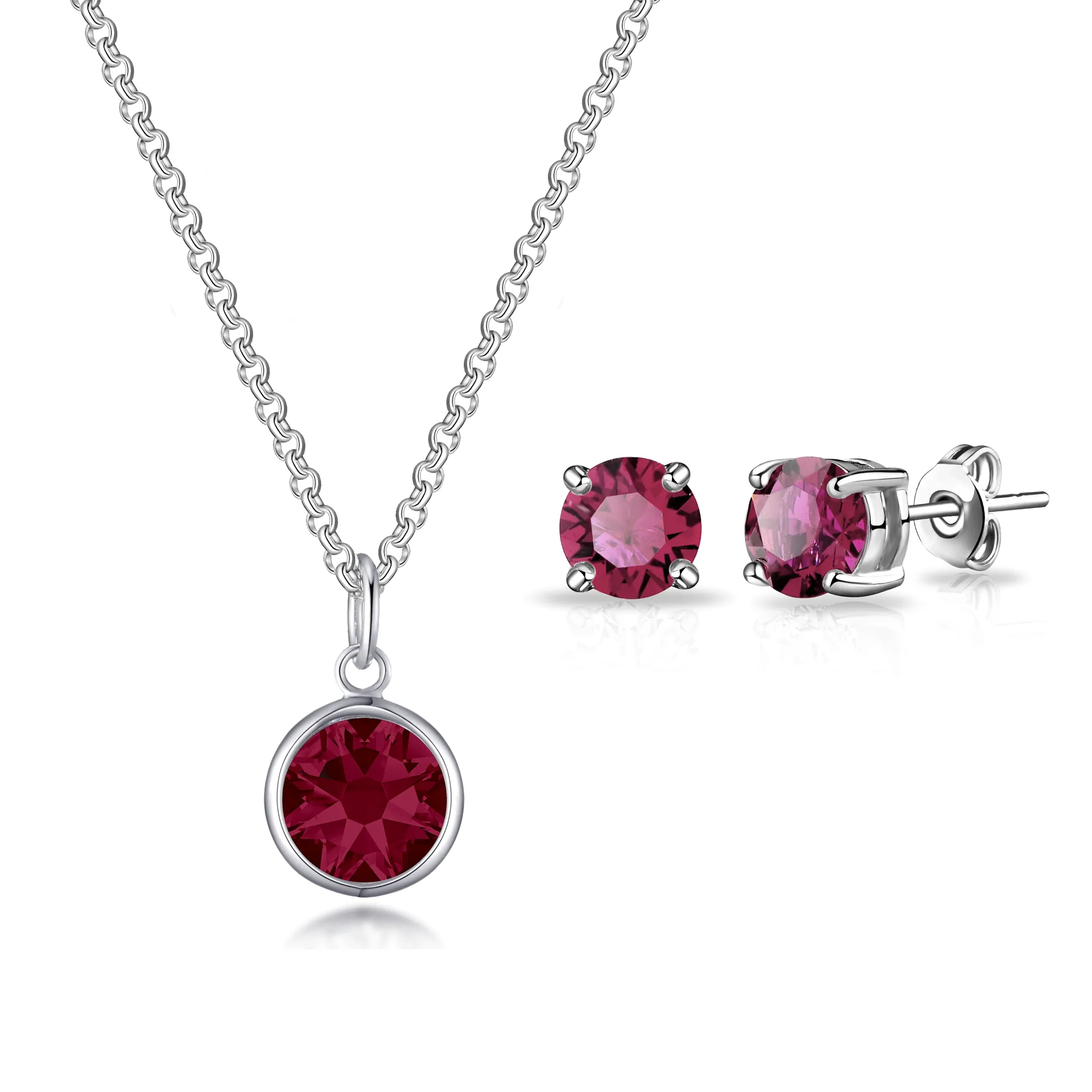 July (Ruby) Birthstone Necklace & Earrings Set Created with Zircondia® Crystals