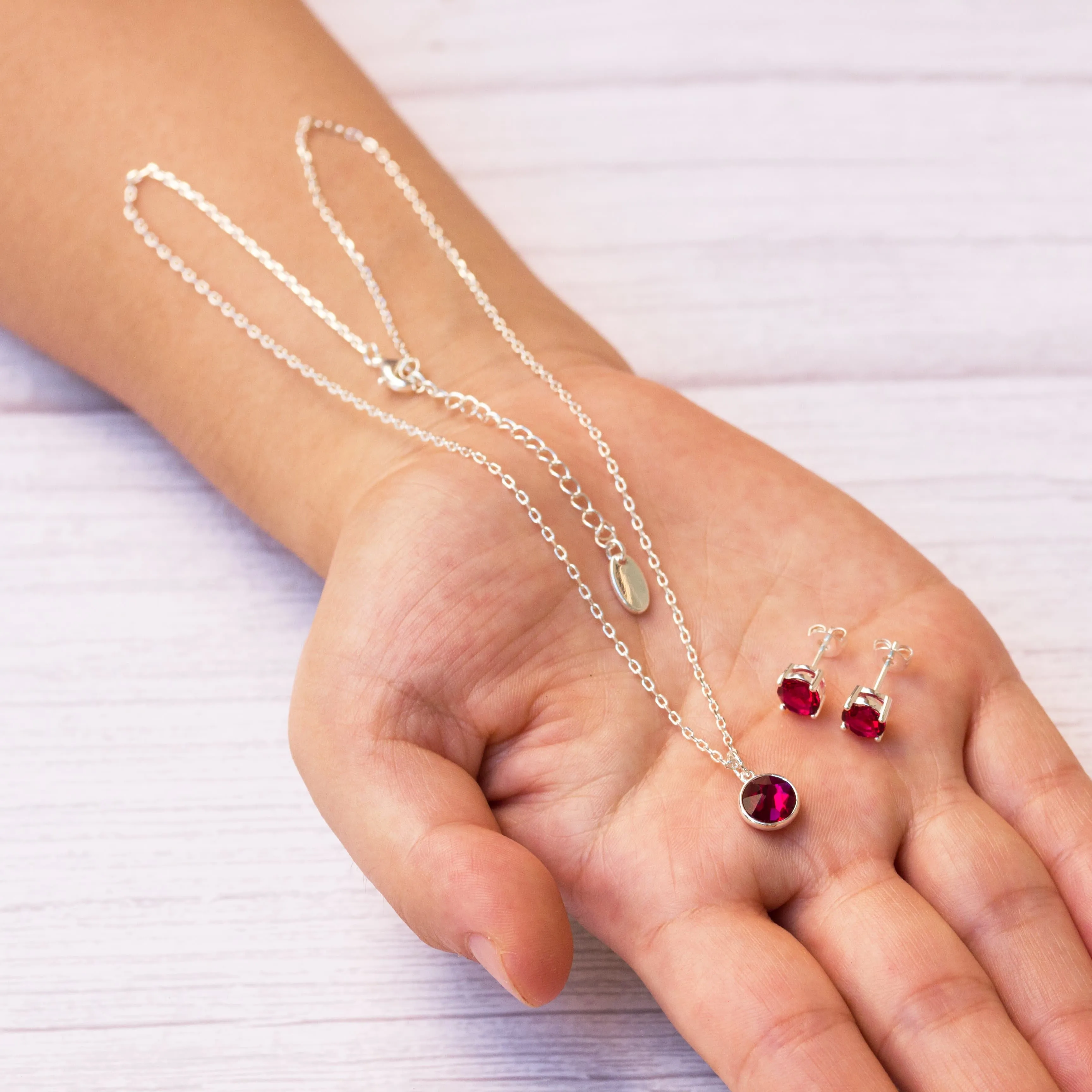 July (Ruby) Birthstone Necklace & Earrings Set Created with Zircondia® Crystals