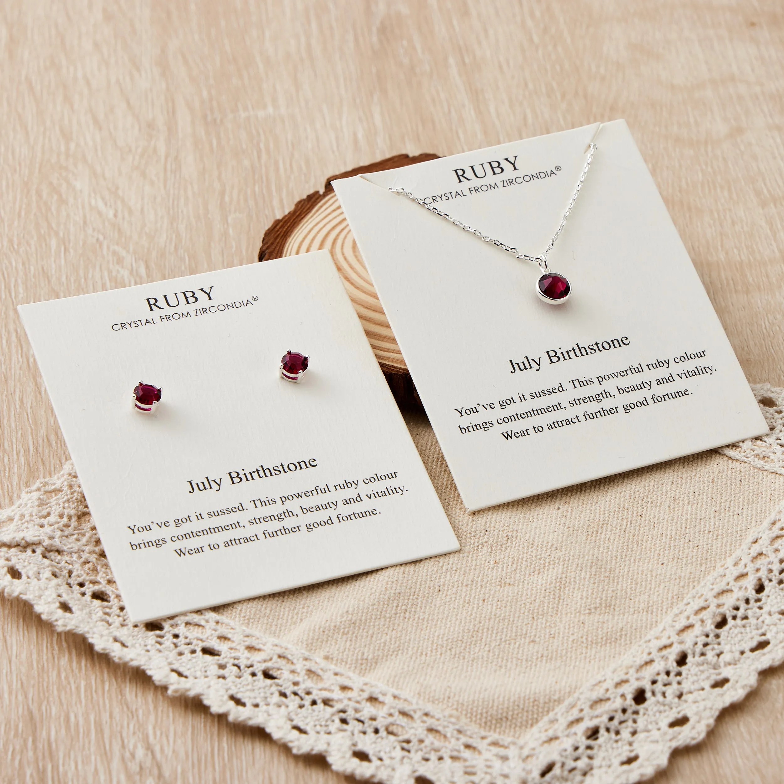 July (Ruby) Birthstone Necklace & Earrings Set Created with Zircondia® Crystals