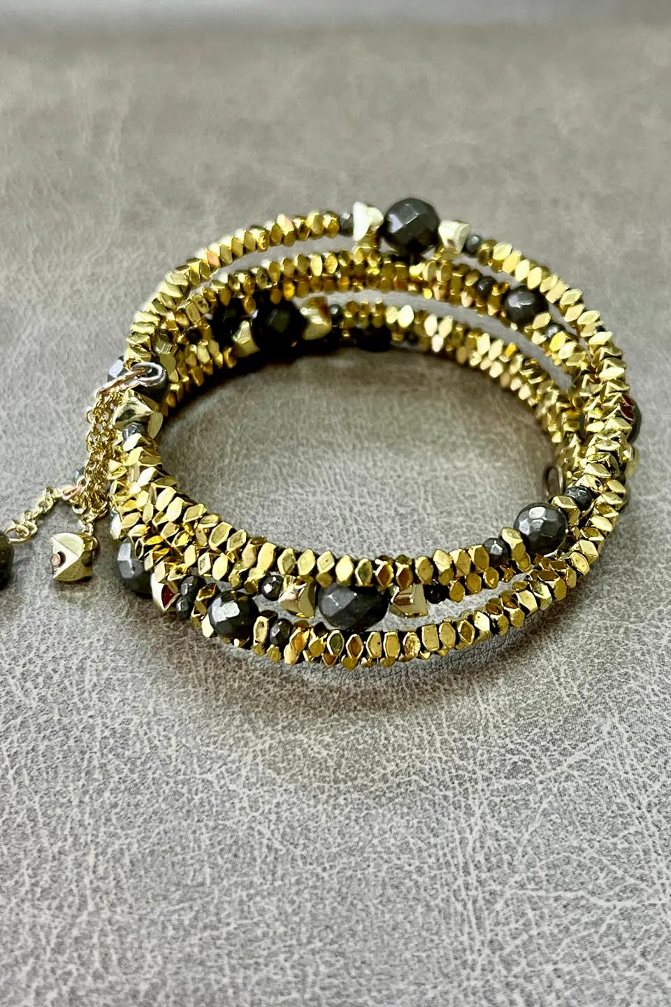 Kayla Slinky Beaded Bracelet- Gold & Grey