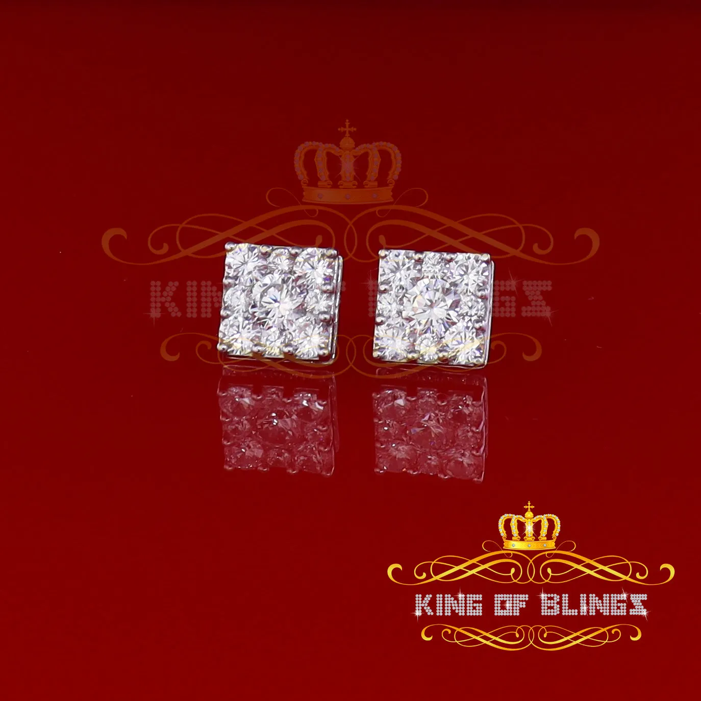 King of Blings- 925 White Silver 11.28ct Cubic Zirconia Women's & Men's Hip Hop Square Earrings