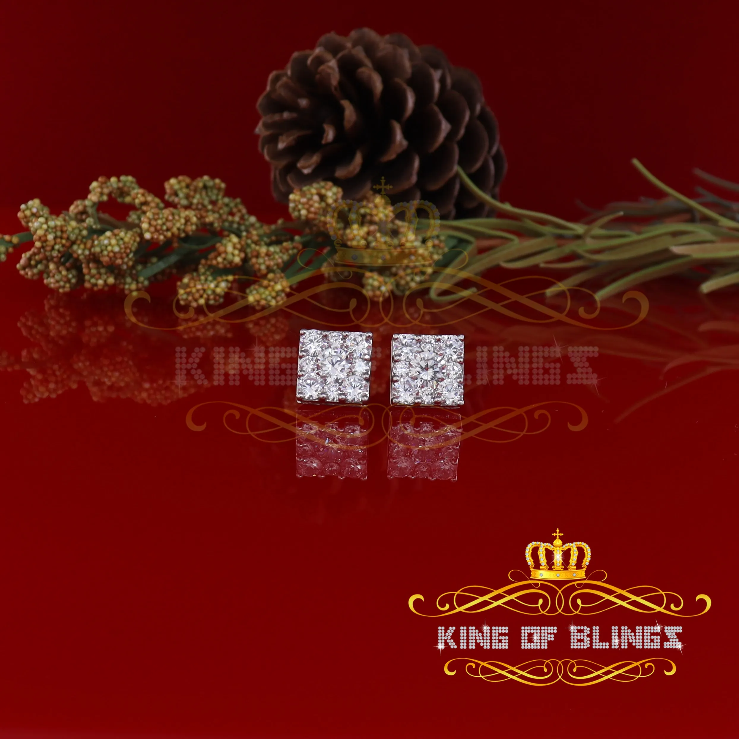 King of Blings- 925 White Silver 11.28ct Cubic Zirconia Women's & Men's Hip Hop Square Earrings