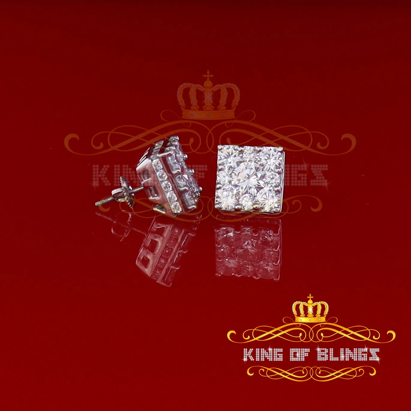 King of Blings- 925 White Silver 11.28ct Cubic Zirconia Women's & Men's Hip Hop Square Earrings