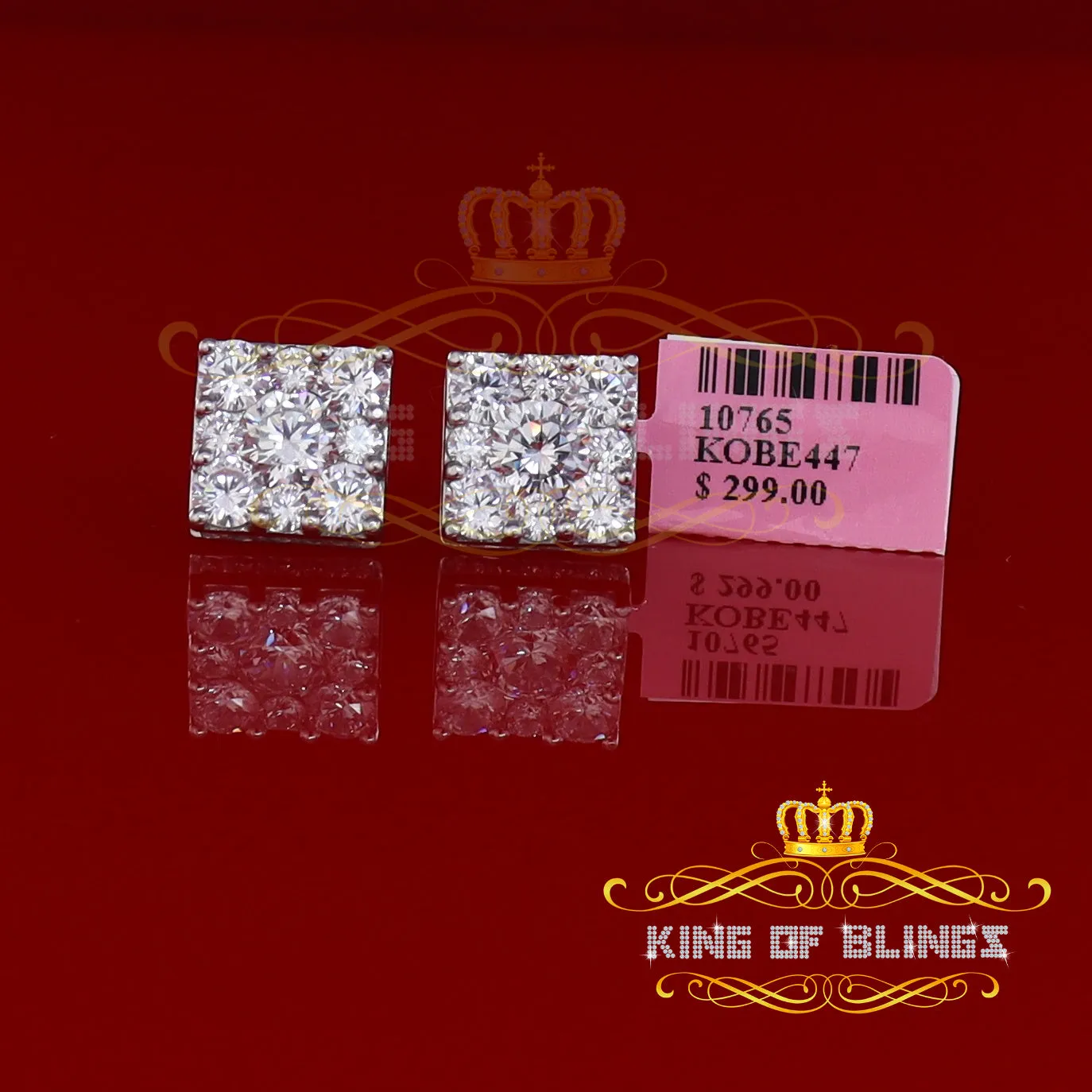 King of Blings- 925 White Silver 11.28ct Cubic Zirconia Women's & Men's Hip Hop Square Earrings