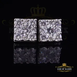 King of Blings- 925 White Silver 11.28ct Cubic Zirconia Women's & Men's Hip Hop Square Earrings