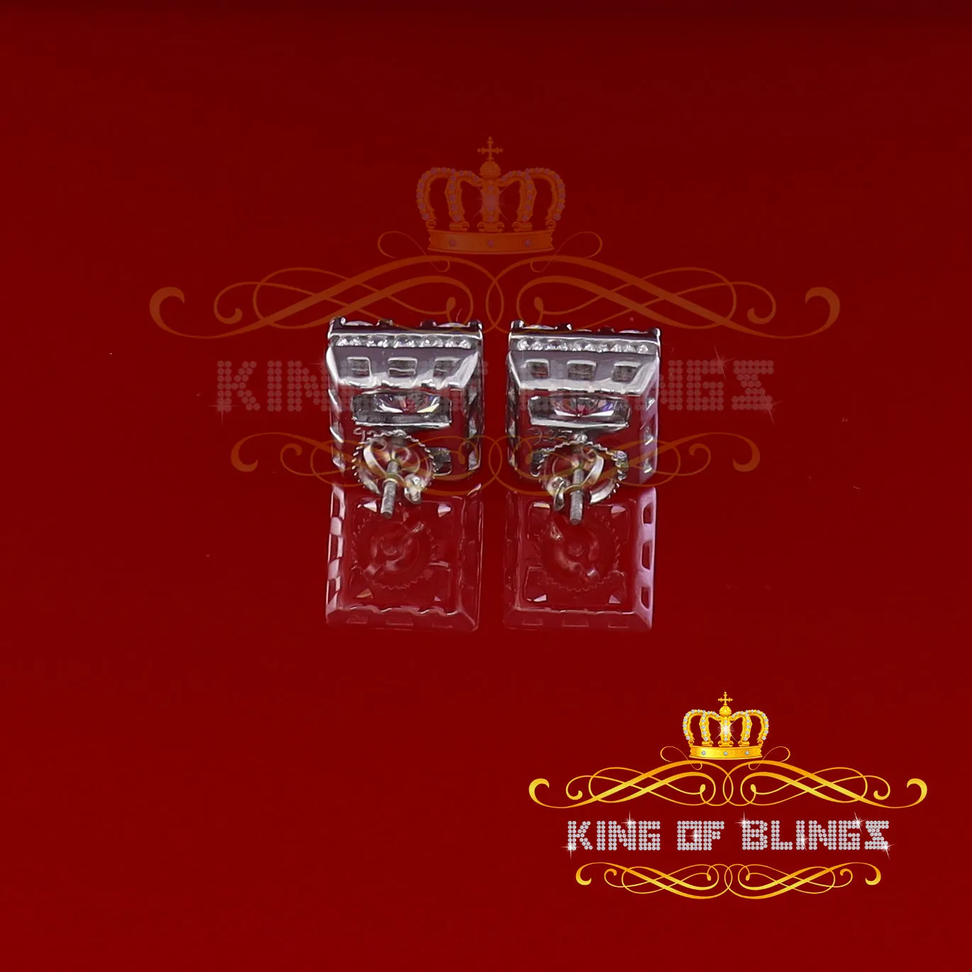 King of Blings- 925 White Silver 11.28ct Cubic Zirconia Women's & Men's Hip Hop Square Earrings