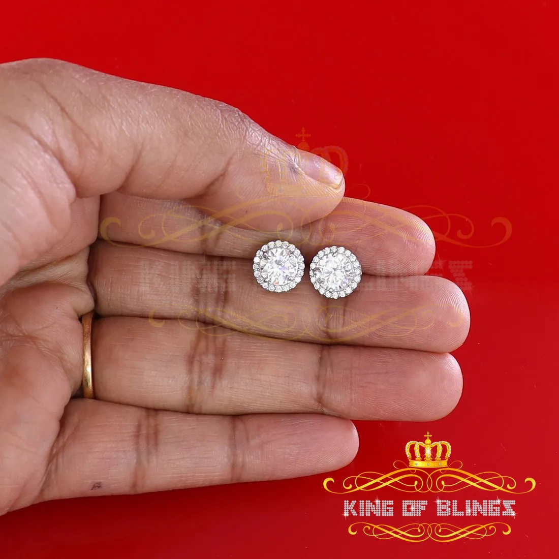 King of Blings- 925 White Silver 4.42ct Cubic Zirconia Women's & Men's Hip Hop Round Earrings