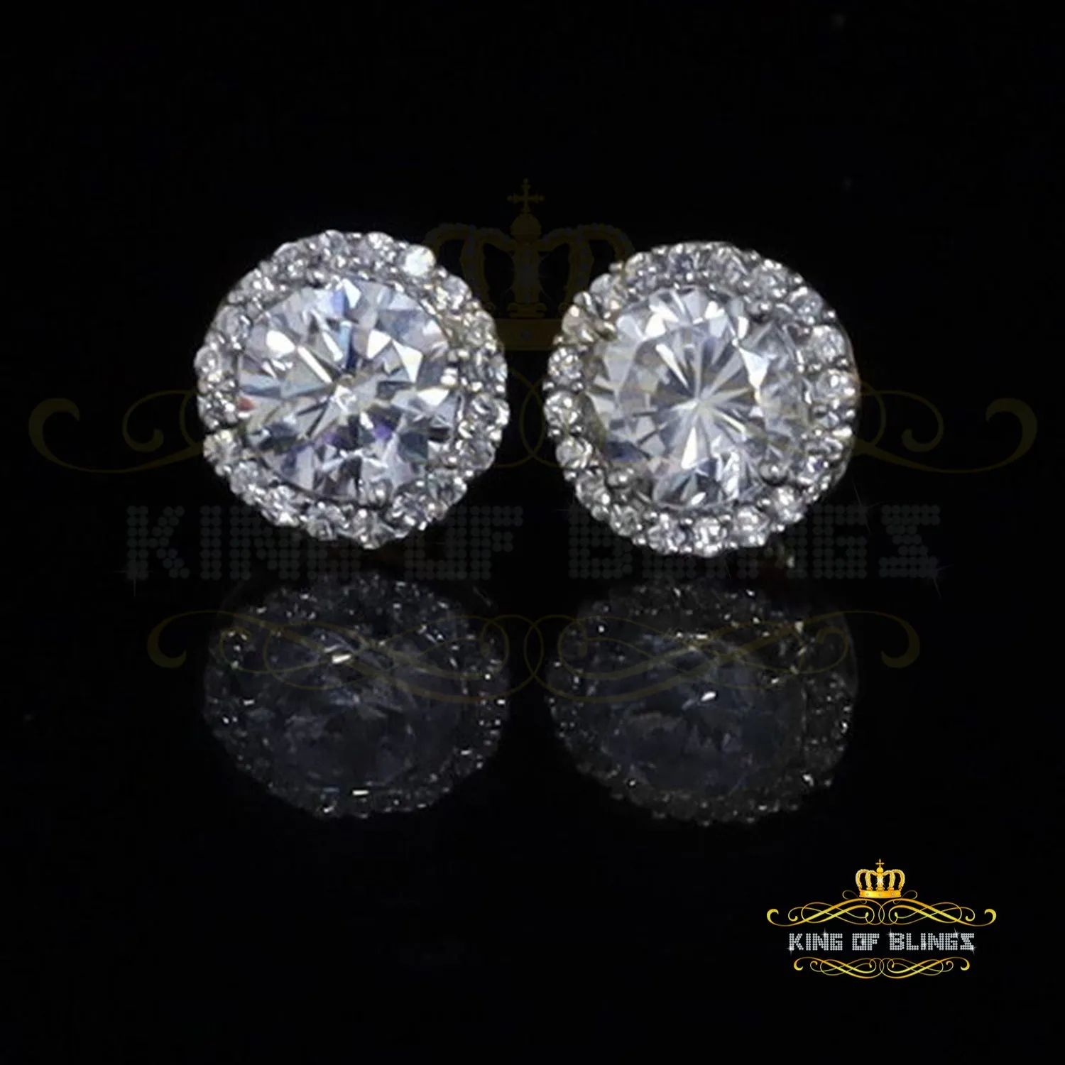 King of Blings- 925 White Silver 4.42ct Cubic Zirconia Women's & Men's Hip Hop Round Earrings