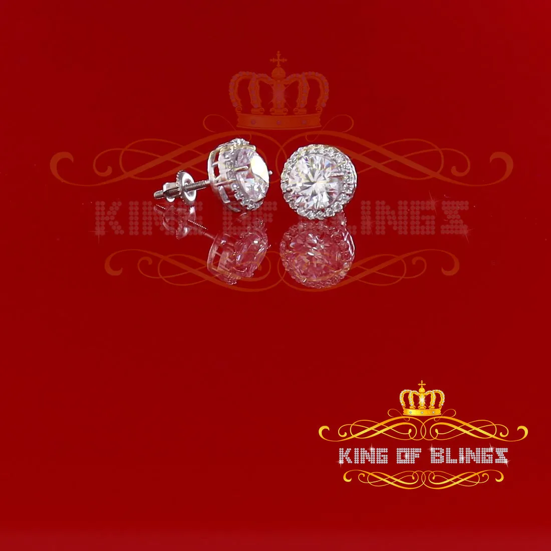 King of Blings- 925 White Silver 4.42ct Cubic Zirconia Women's & Men's Hip Hop Round Earrings