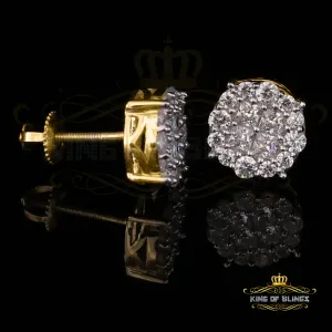 King of Bling's 925 Yellow Silver 0.96ct Cubic Zirconia Women's & Men's Hip Hop Flower Earrings