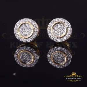 King of Bling's Aretes Para Hombre 925 Yellow Silver 0.5ct Cubic Zirconia Round Women's Earrings