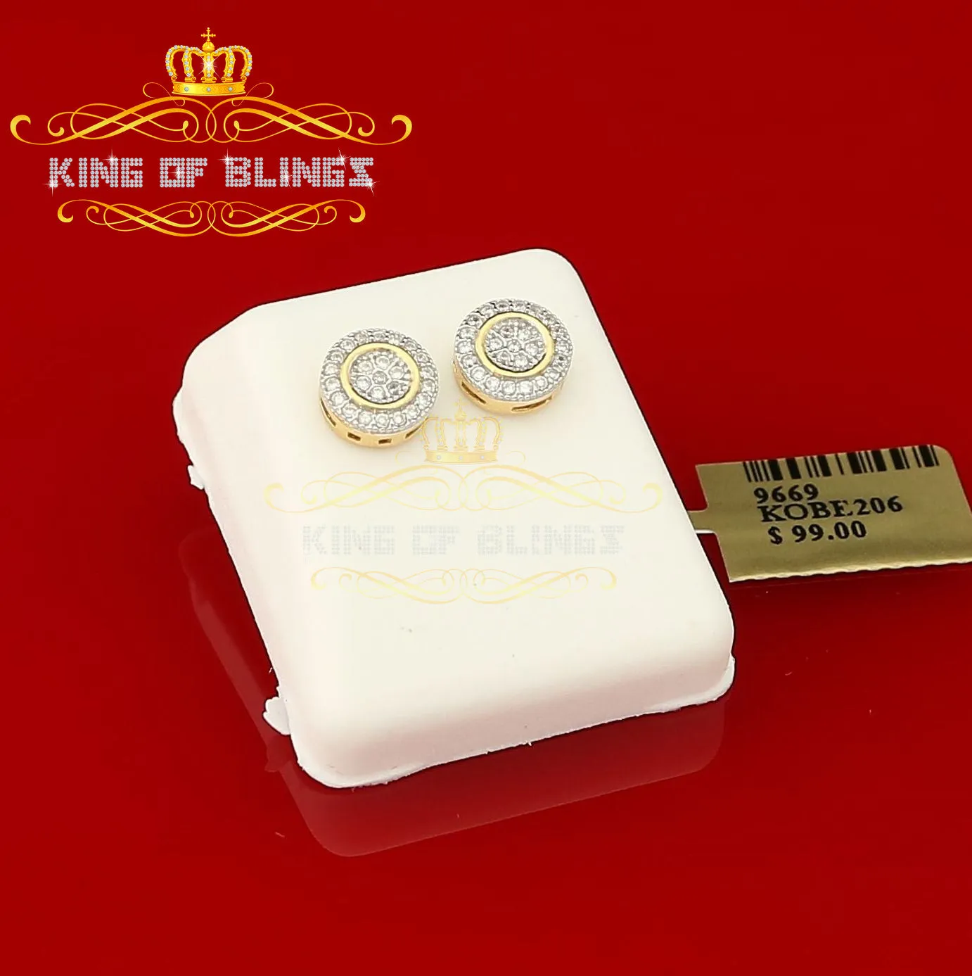 King of Bling's Aretes Para Hombre 925 Yellow Silver 0.5ct Cubic Zirconia Round Women's Earrings