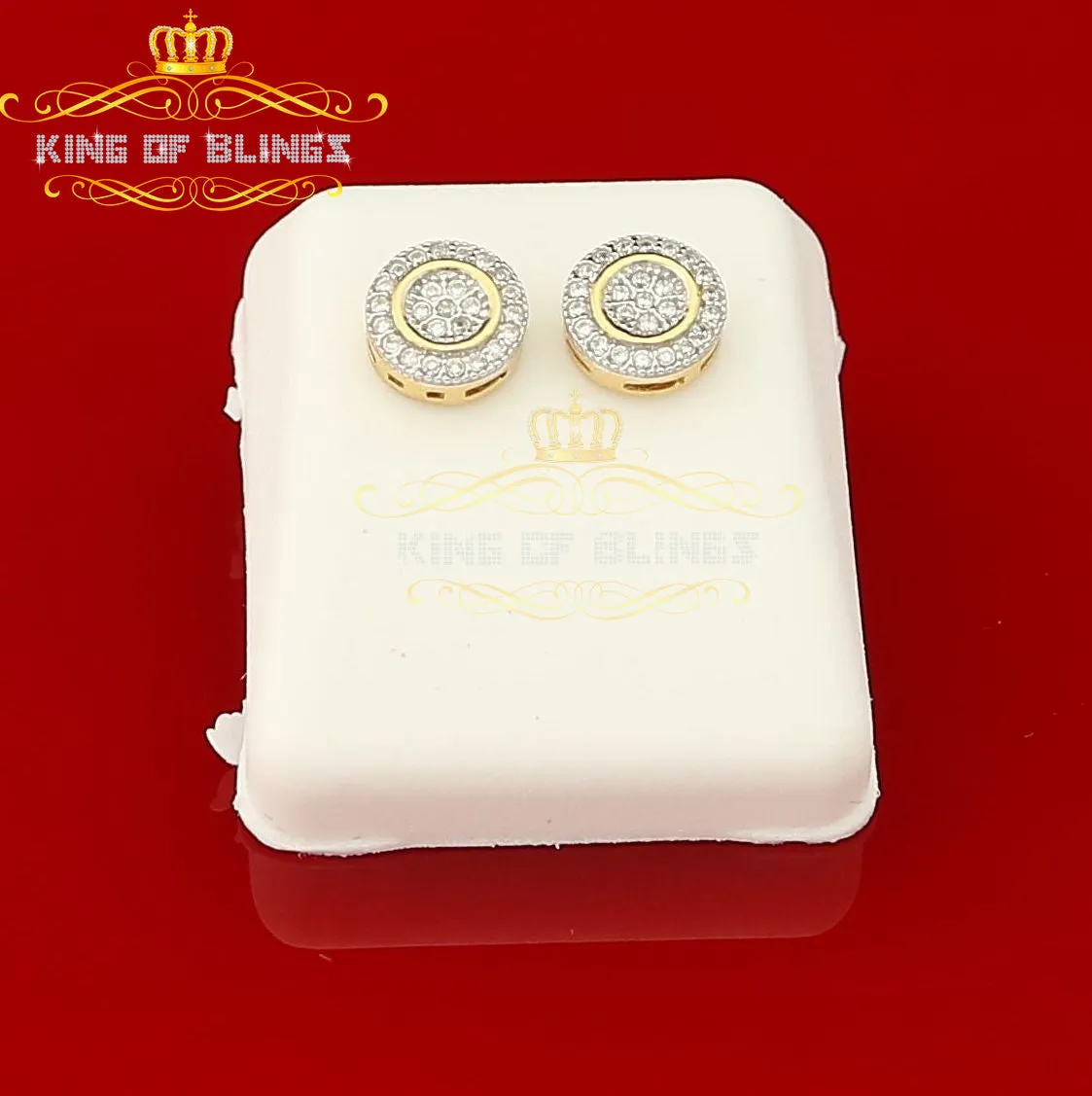 King of Bling's Aretes Para Hombre 925 Yellow Silver 0.5ct Cubic Zirconia Round Women's Earrings