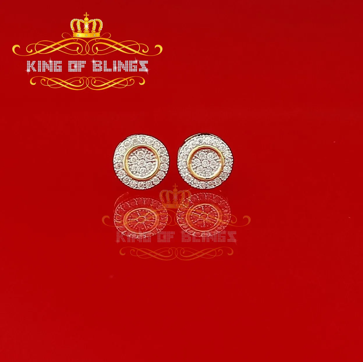 King of Bling's Aretes Para Hombre 925 Yellow Silver 0.5ct Cubic Zirconia Round Women's Earrings