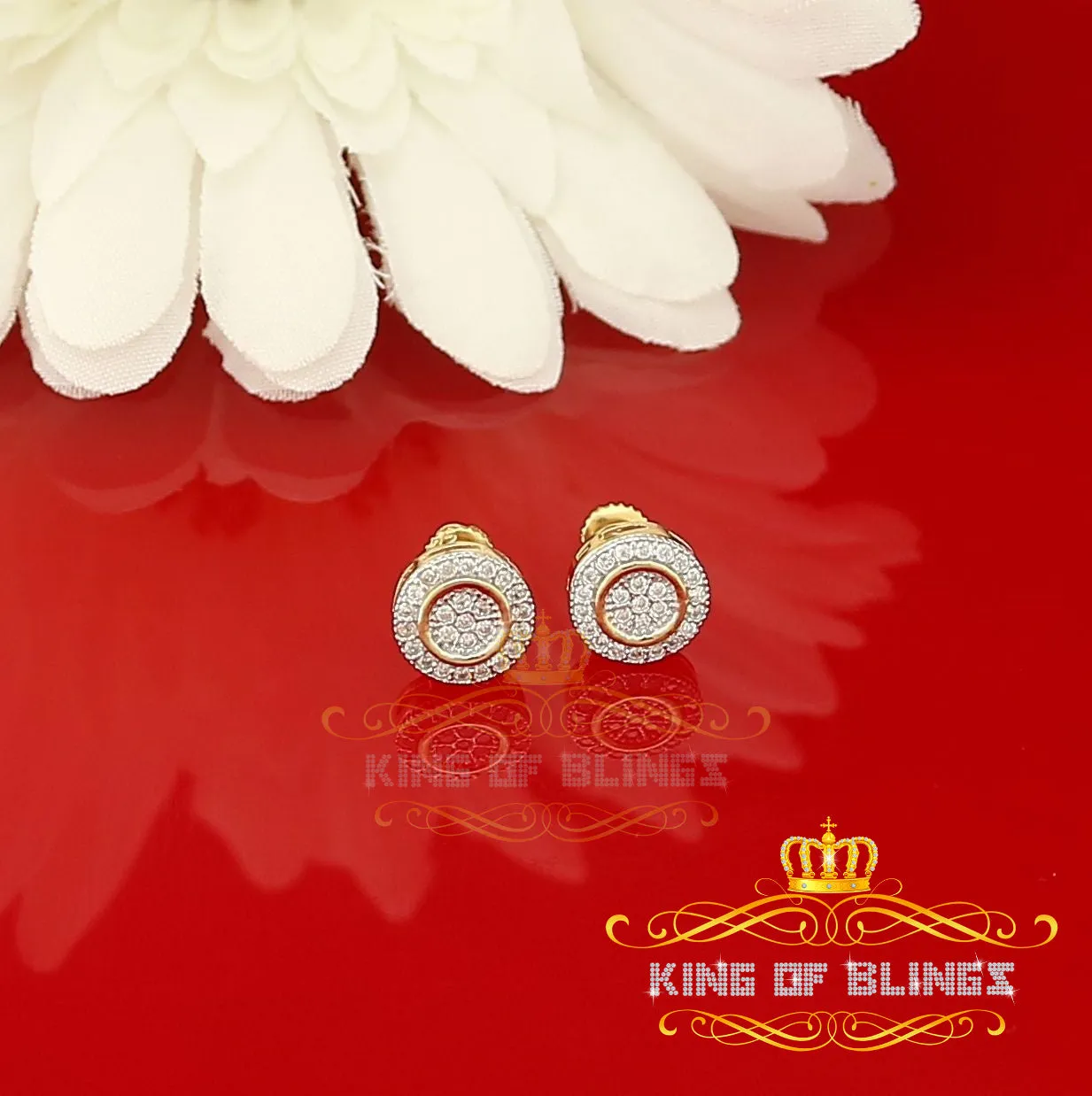 King of Bling's Aretes Para Hombre 925 Yellow Silver 0.5ct Cubic Zirconia Round Women's Earrings