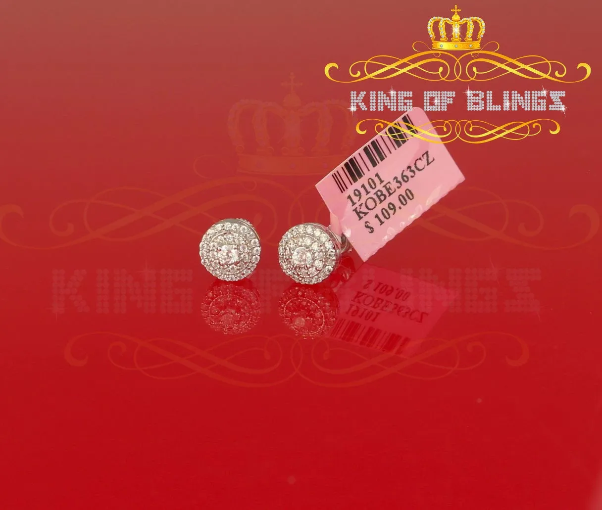 King of Blings- White Sterling Silver 0.78ct Cubic Zirconia Ladies 925 Hip Hop Round Earrings